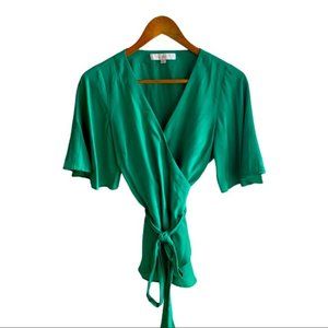LOFT Women’s wrap bell sleeve green top XS